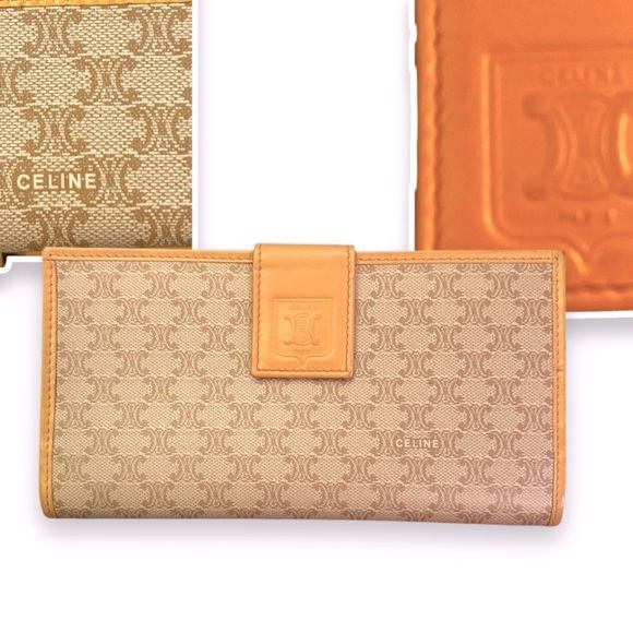 CELINE Macadam Bifold Long Wallet Caramel Brown Vachetta Genuine Leather - Picture 2 of 16